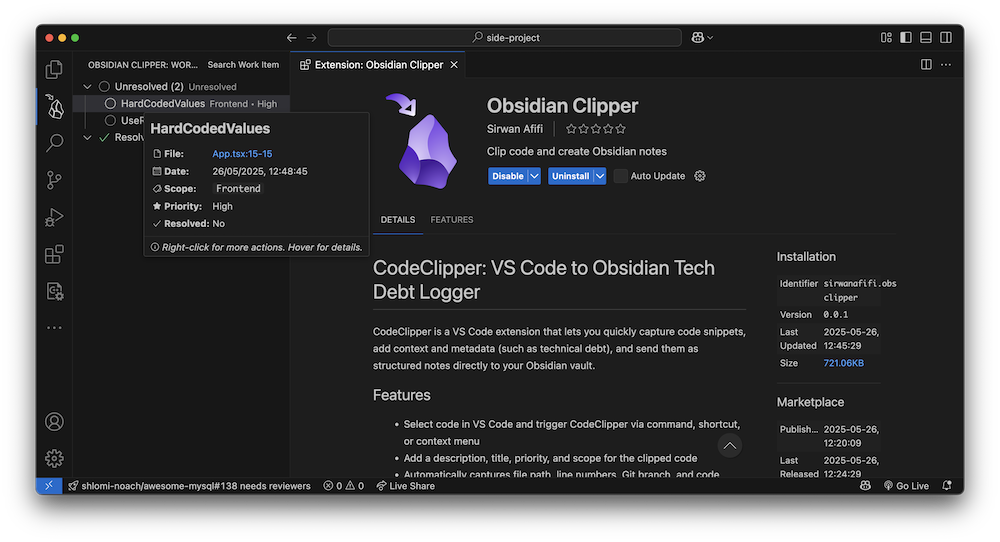 Sending Code from VS Code to Obsidian